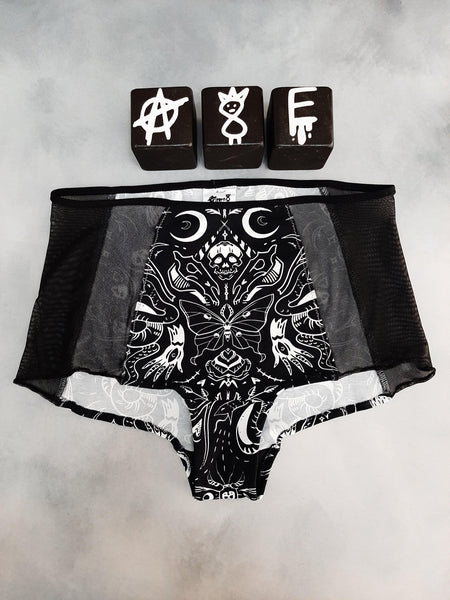 In Stock Skull n Mothbones High Waisted Retro Mesh Panelled Booty Shorts size S -- 355845016777