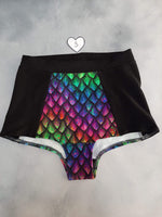 In Stock Rainbow Dragonscale High Waisted Retro Panelled Booty Shorts size S -- 355844981513