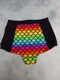 In Stock Rainbow Mermaid High Waisted Retro Booty Shorts M or L -- 296531202488