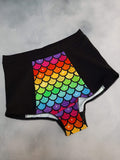 In Stock Rainbow Mermaid High Waisted Retro Booty Shorts M or L -- 296531202488