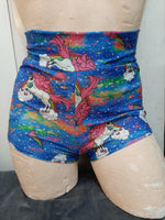 In Stock High Waist Lycra Hotpants - Rainbow Unicorns - S -- 296560231115