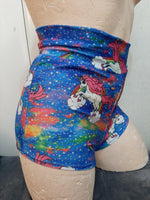 In Stock High Waist Lycra Hotpants - Rainbow Unicorns - S -- 296560231115