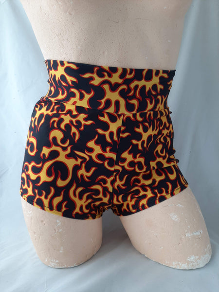 In Stock High Waist Lycra Hotpants - Flames - S -- 296562267569