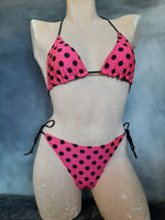 In Stock Reversible Triangle String Bikini Pink/Black Polkadot XS-M -- 296562380734
