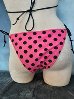 In Stock Reversible Triangle String Bikini Pink/Black Polkadot XS-M -- 296562380734