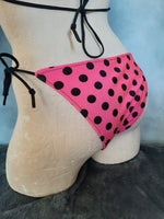 In Stock Reversible Triangle String Bikini Pink/Black Polkadot XS-M -- 296562380734