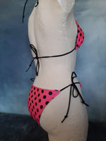 In Stock Reversible Triangle String Bikini Pink/Black Polkadot XS-M -- 296562380734