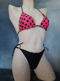 In Stock Reversible Triangle String Bikini Pink/Black Polkadot XS-M -- 296562380734