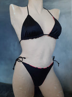 In Stock Reversible Triangle String Bikini Pink/Black Polkadot XS-M -- 296562380734