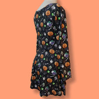 In Stock Long Sleeve Mini Skater Dress - S - Creepy Candy -- 355822171630