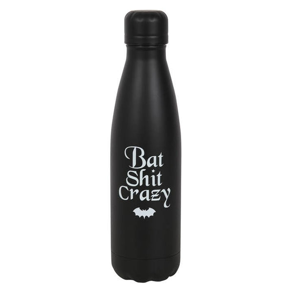 Black Metal Water Bottle - Bat Shit Crazy (Hot/Cold drinks)