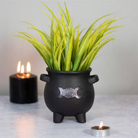 Triple Moon Goddess Black Terracotta Cauldron Planter