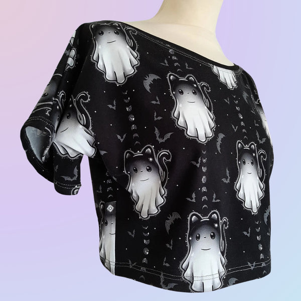In Stock Cat Ghost Boxy Dolman Crop Tee - S - 1811920367