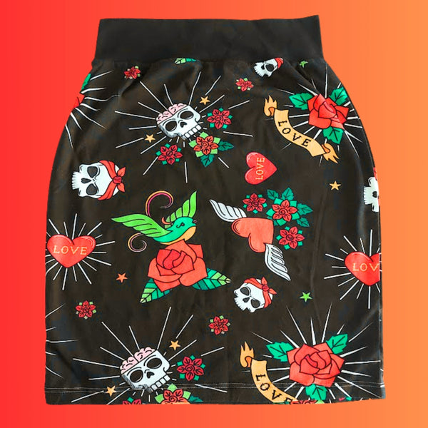 In Stock - Rockabilly Tattoo Pencil Skirt - Size S -- 4336435998