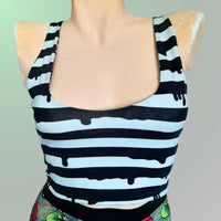 In Stock Reversible 4 Way Crop Top - Alice in Zombieland/Mono Stripe - S -- 4337498615