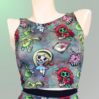 In Stock Reversible 4 Way Crop Top - Alice in Zombieland/Mono Stripe - S -- 4337498615