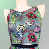 In Stock Reversible 4 Way Crop Top - Alice in Zombieland/Mono Stripe - S -- 4337498615