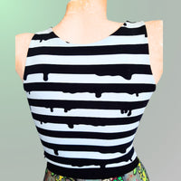 In Stock Reversible 4 Way Crop Top - Alice in Zombieland/Mono Stripe - S -- 4337498615
