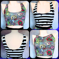 In Stock Reversible 4 Way Crop Top - Alice in Zombieland/Mono Stripe - S -- 4337498615