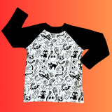In Stock Kids Halloween Colour-In Long Sleeve Raglan Tshirt 2-3y -- 4391940067