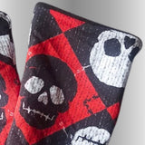 In Stock Fleece Lined Fingerless Gloves - Argyle Skull