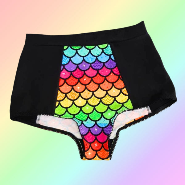 In Stock Rainbow Mermaid High Waisted Retro Booty Shorts M or L -- 3213333429