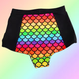 In Stock Rainbow Mermaid High Waisted Retro Booty Shorts M or L -- 3213333429