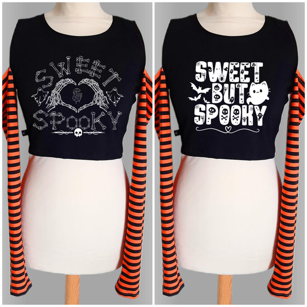 Custom Spooky Season Print Cold Shoulder Crop XXS-3XL