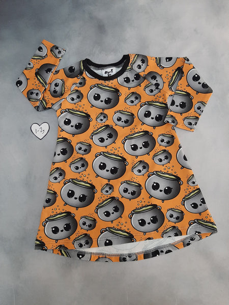 In Stock Callie Cauldron Long Sleeve Tshirt dress 1-2y A8E